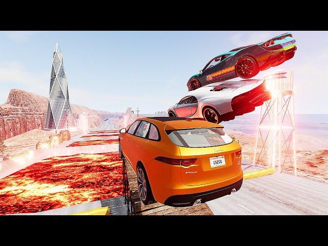 Cars VS LAVA Ramp Jumping Test #5 BeamNG Drive