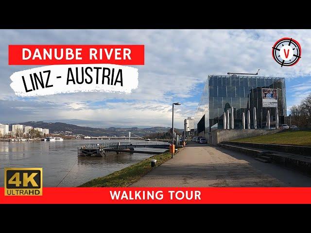 Linz Austria Danube Park  Walking the Cultural Mile along the Danube (4k Video)