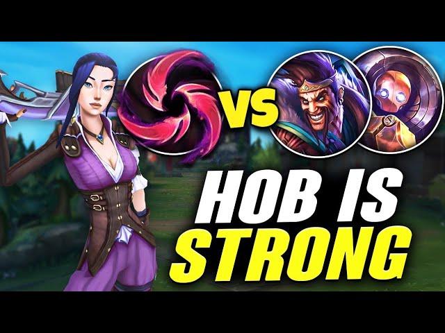 Take HOB on Caitlyn and you can play mad AGGRESSIVE vs Draven Blitz!!