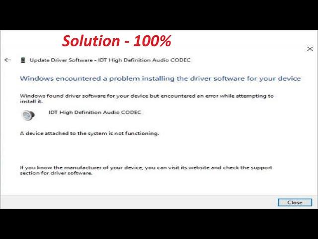 100% Fix – IDT high definition audio codec Windows 10 missing