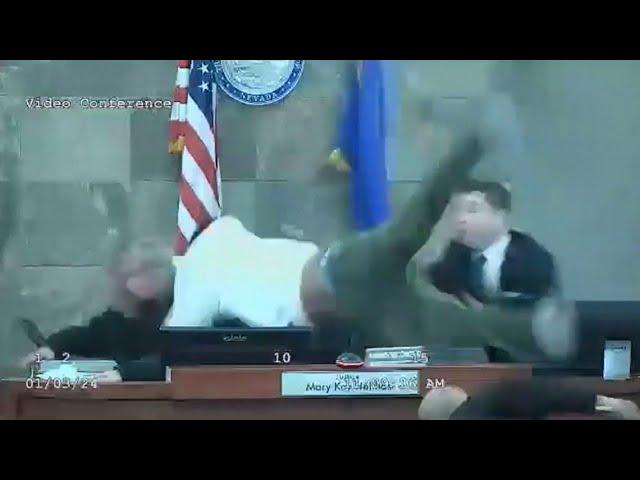 Courtroom video shows a man attacking a female judge during the sentencing