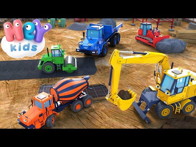 Construction Vehicles Song for Kids  Excavator, Bulldozer & Other Trucks for children - HeyKids