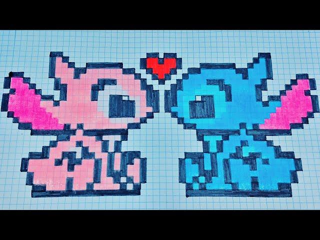 Como Dibujar STITCH Y ANGELA PIXELADOS | Pixel Art Paso a Paso