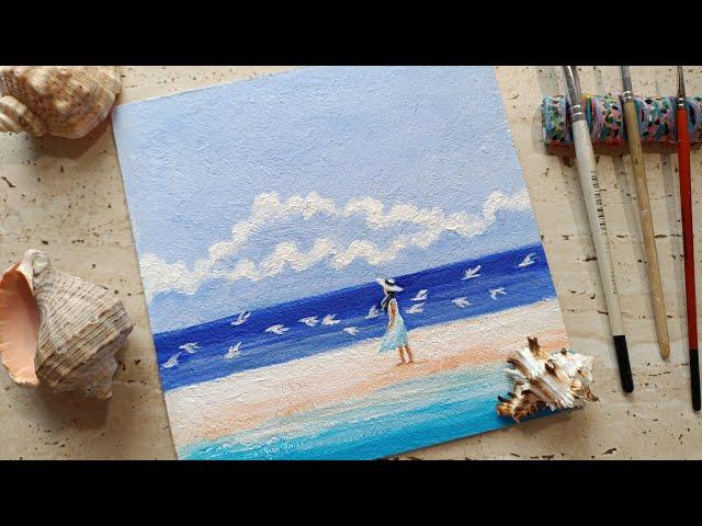 ДЕВУШКА И МОРЕ /МАСТЕР КЛАСС ЖИВОПИСИ АКРИЛОМ/girl and sea/painting akrilik /