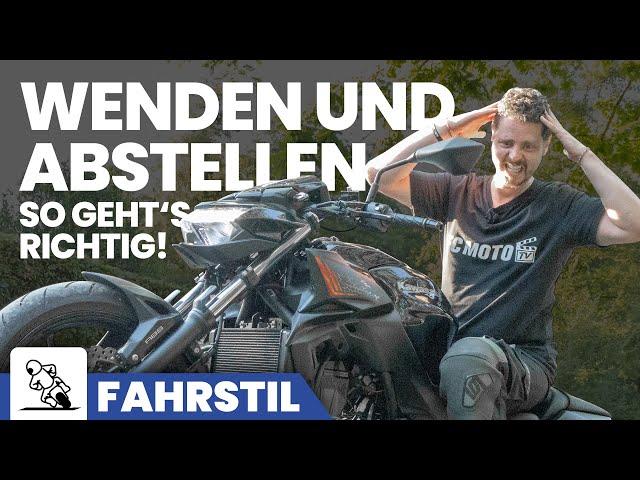 Motorrad wenden am Berg und richtiges Parken am Hang