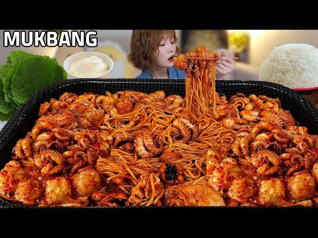 Spicy beef tripe and octopus pasta Cheese Fried Rice MUKBANG
