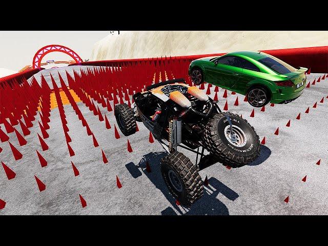 Massive Spike Strip High Speed Car Crashes #4 BeamNG Drive