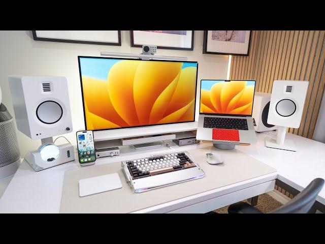 The DREAM Modern White Desk Setup Tour 2024!