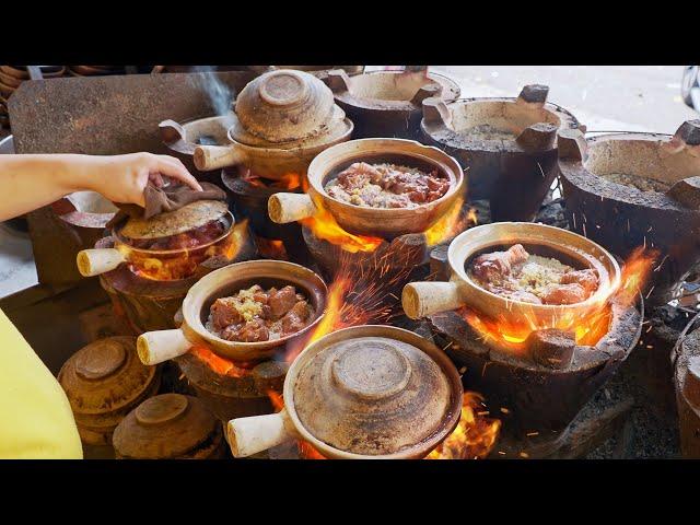 Unique cooking！Grilled Chicken Rice in Claypot, Claypot Sausage Rice / 炭香噴發！瓦煲雞飯, 臘味煲仔飯製作 - 街頭美食