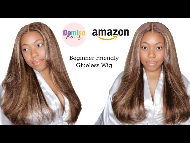 I'M OBSESSED! GLUELESS HIGHLIGHT KINKY STRAIGHT WIG FROM AMAZON! BEGINNER FRIENDLY WIG | DOMISO HAIR