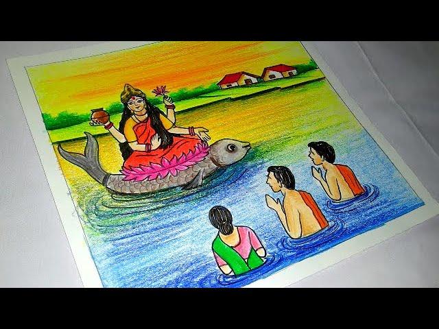 HOW TO DRAW GANGA MATA / VERY EASILY MAA GANGA DRAWING / GANGA PUJA SPECIAL DRAWING .