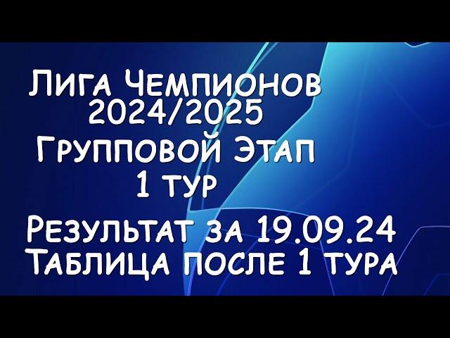 Лига Чемпионов! Результат матчей за 19.09.24. Таблица.