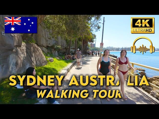 WALKING AROUND SYDNEY AUSTRALIA | Manly to Shelly Beach & Back | 4K UHD Video Walk | Binaural Audio