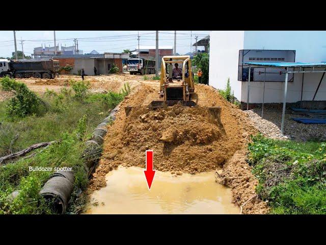 Best Action Heavy Bulldozer KOMATSU D58P working push stone mix soil filling up Technique Skill.