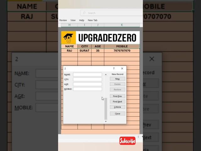 Data entry form in excel #exceltricks #exceltutorial #excel