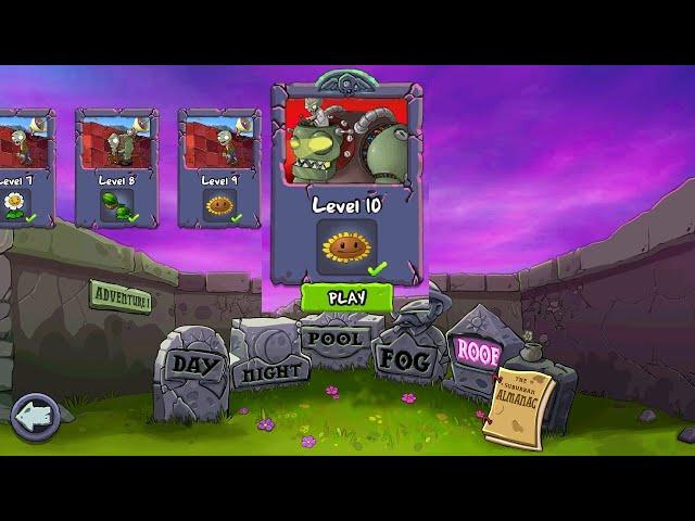 PLANTS VS ZOMBIES - ROOF level 10 - ADVENTURE 2 - gameplay