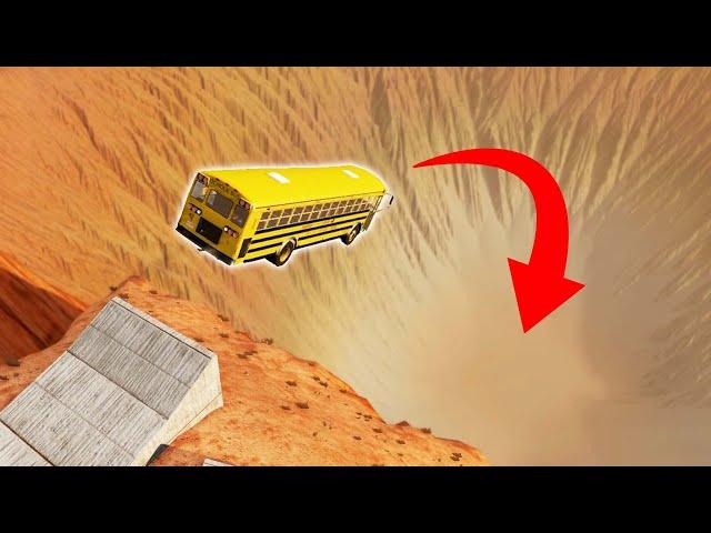 DRIVING A SCHOOL BUS INTO A GIANT CRATER?! (BeamNG Drive)