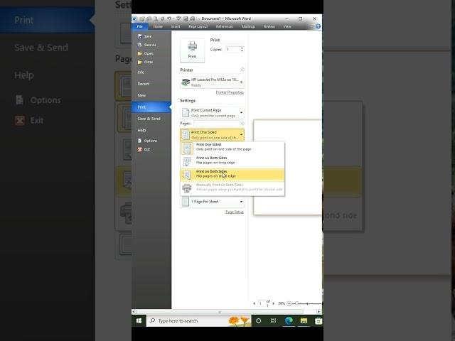 How to print on both sides in MS word