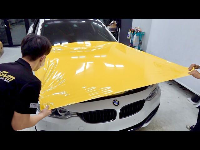 How to Wrap BMW 420d in Yellow Satisfactorily. Amazing Car Wrap Process