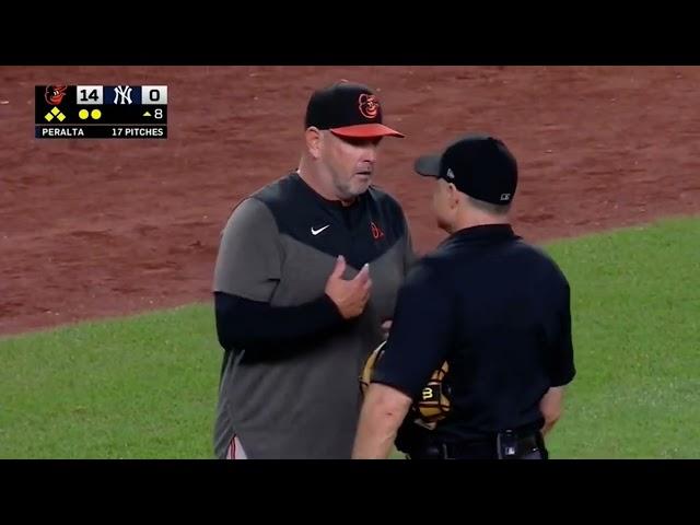 O’s Manager Brandon Hyde ejected after 2 Orioles players hit in 14-0 game