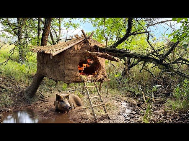 Building a Suspended Clay Shelter | Primitive Survival Skills in the Wild