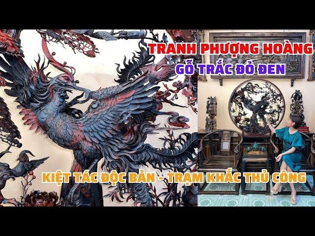 Tranh Phượng Hoàng gỗ Trắc đỏ đen Kiệt tác độc bản cho không gian đẳng cấp xứng tầm