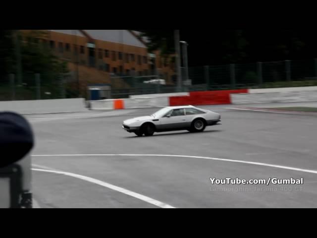 Lamborghini Jarama 400 GT almost crash + loud accelerations!! 1080p HD