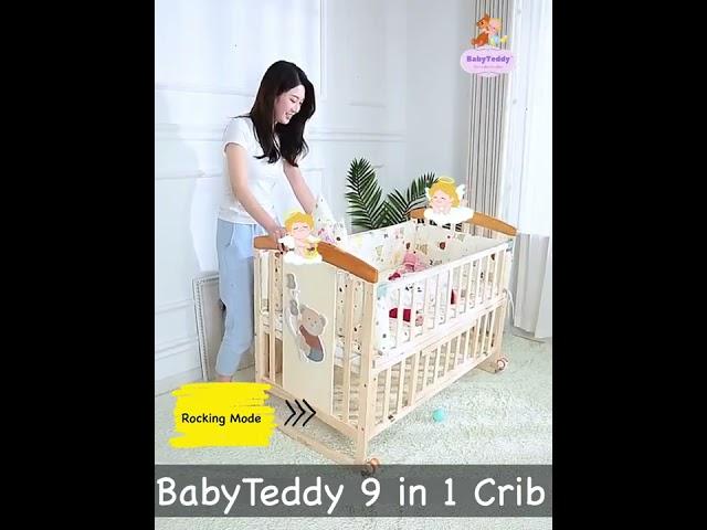 BabyTeddy® 9 in 1 Convertible Baby Crib India, Wooden Cot, Bed, Palna with Mattress Mosquito Net