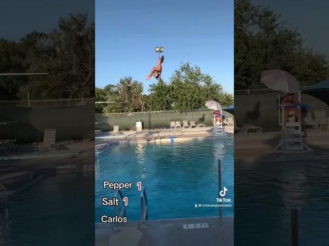 Triple Back Diving Board Attempts | Carlos Ojeda with Salt and Pepper  #triplebackflip #funny