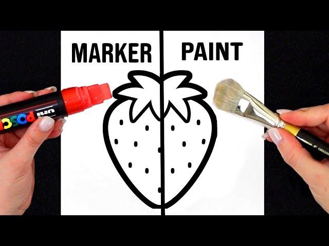 ASMR Realistic Strawberry Drawing  Markers VS Paints | Relaxing Art Showdown