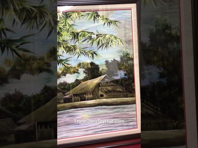 Tranh Thêu Tay Huế - làng quê Việt Nam - 80x120cm
