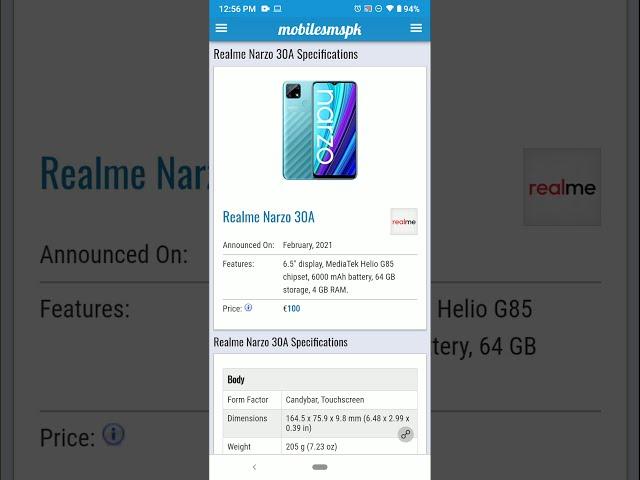 Realme Narzo 30A Specs