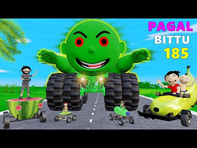 Monster Truck, Watermelon, Banana, Mango, Bottle, Car Race | Gadi Wala Cartoon | Desi Comedy Video.