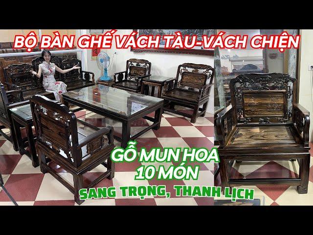 Bộ bàn ghế Vách Tàu gỗ Mun hoa 10 món | Sang trọng, thanh lịch và mang đậm phong cách cổ xưa