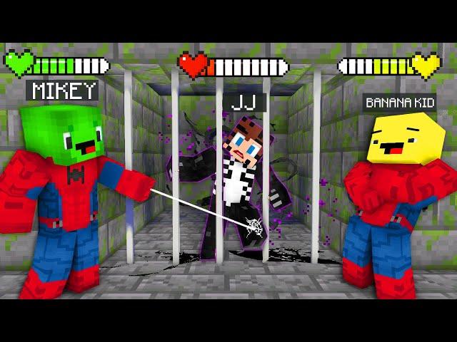 JJ Venom vs Mikey Spider-Man and Banana Kid SuperHero - Prison Escape - Maizen Minecraft Animation