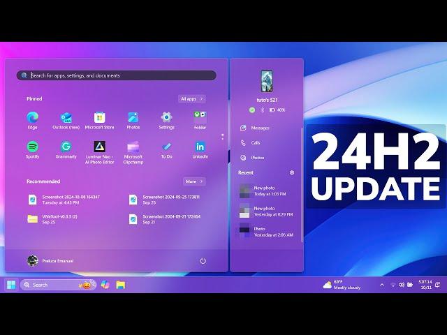 New Windows 11 24H2 Update - New Start Menu, Taskbar Changes and Fixes in Build 26100.2152 (RP)