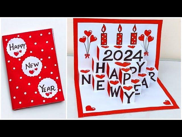 DIY Happy New Year greeting card 2024 / New year 3D pop up card / How to make new year card