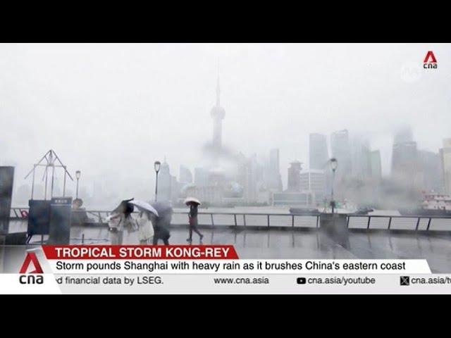 Tropical Storm Kong-rey pounds Shanghai with heavy rain as it brushes China's eastern coast