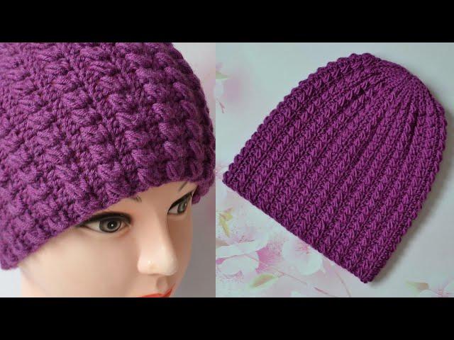 Шапка крючком. Новый узор. Мастер класс.  Hat crochet pattern