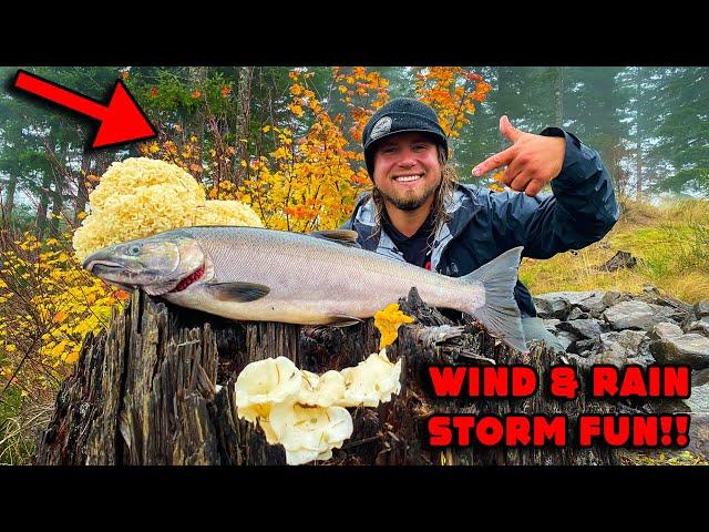 I FOUND MY FAVORITE MUSHROOM! Fishing, Foraging, and Cooking In MASSIVE Wind & Rain STORM!!