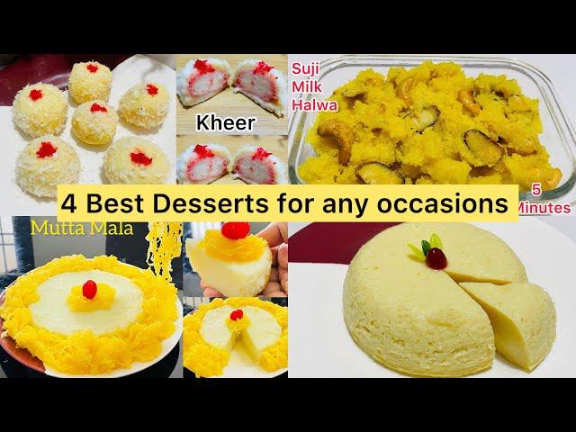 4 Quick & Easy Mouth Melting Dessert Recipes | Muttai Mala ,Egg Pudding, Kheer Kadam, Halwa