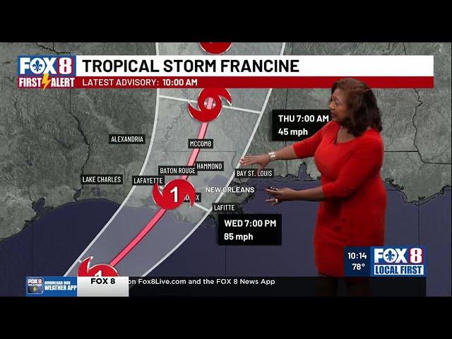 10 a.m. Tuesday: Francine track continues eastward shift