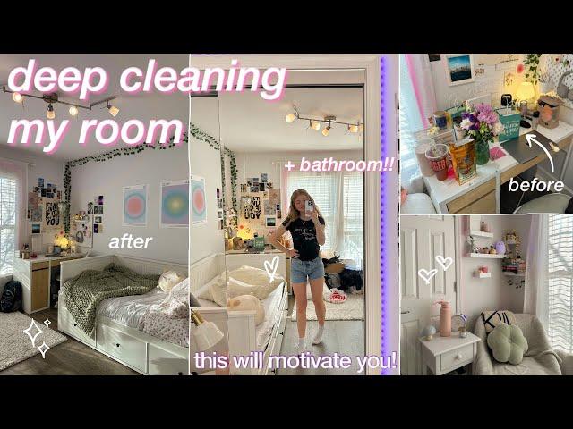 DEEP CLEANING & ORGANIZING MY ROOM: declutter, spring cleaning, decor haul & bathroom! (took 2 days)