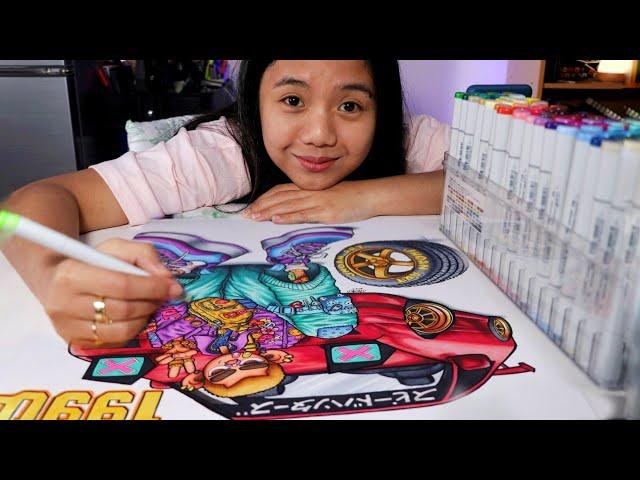 I Made a BIG DRAWING USING 72 COLORS OF COPIC MARKERS