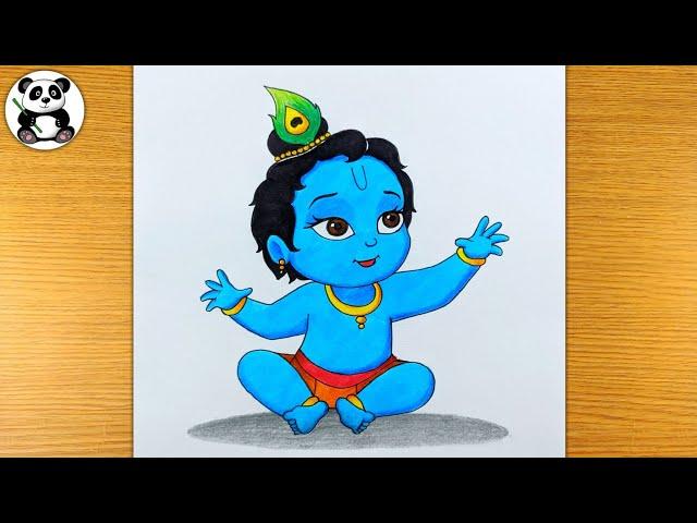 Easy Colour drawing of bal krishna | god krishna@TaposhiartsAcademy