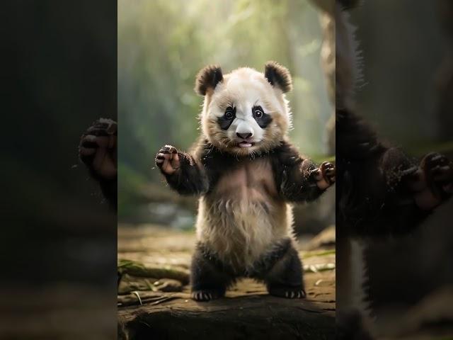 Adorable panda cub stands up With AI#animals #panda