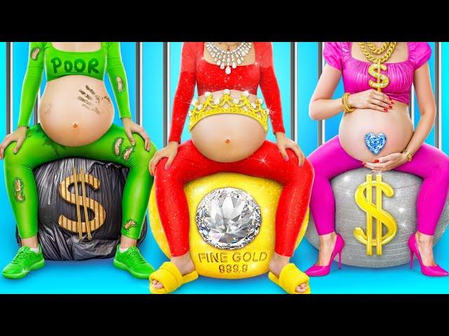 Rich vs Poor vs Giga Rich Pregnant in Jail! Funny Pregnancy Hacks by RATATA BOOM