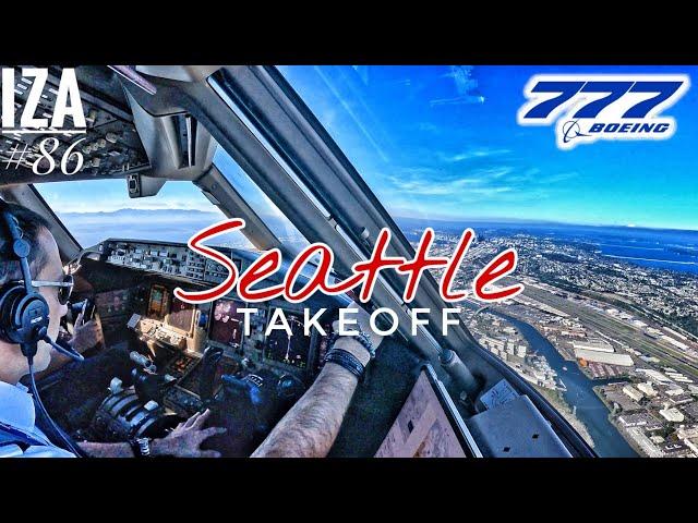 B777 SEA  Seattle | TAKEOFF 34R | 4K Cockpit View | ATC & Crew Communications