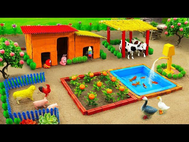 DIY Farm Diorama with house cow, pig | mini hand pump supply water for grow farm | HP Mini @DIYFarm