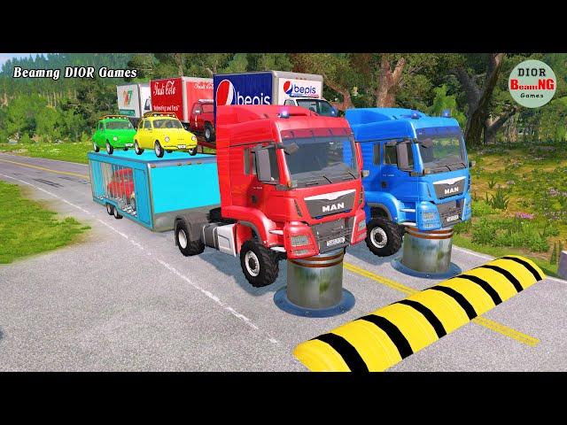 Double Flatbed Trailer Truck vs speed bumps|Busses vs speed bumps|Beamng Drive|1003